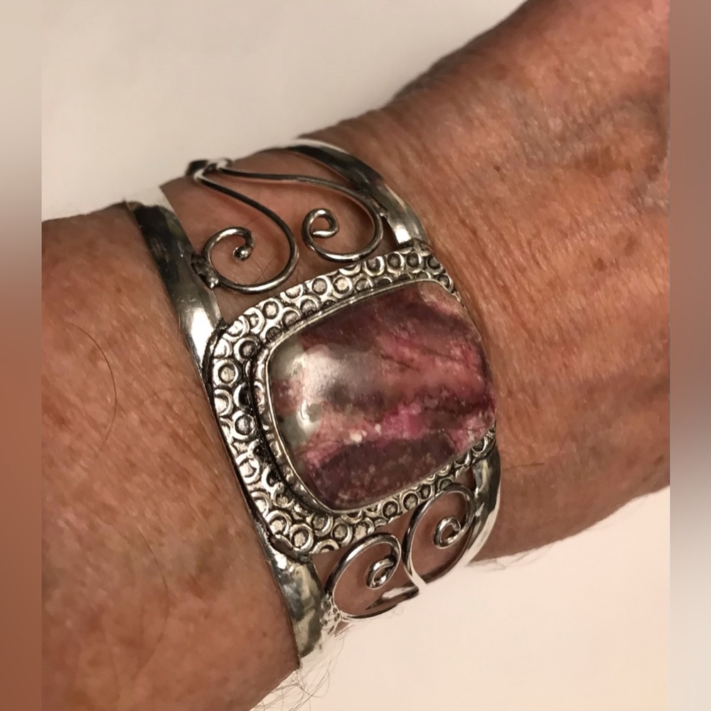 Cobalto Calsite Stamped Solid 925 Sterling Silver Cuff Bracelet
